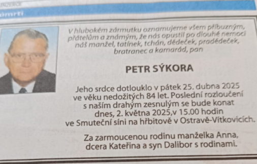Opustil nás pan Petr Sýkora